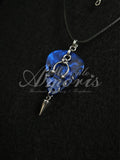 Plectrum Necklace 'Pierced and spiked' in dark blue, silver