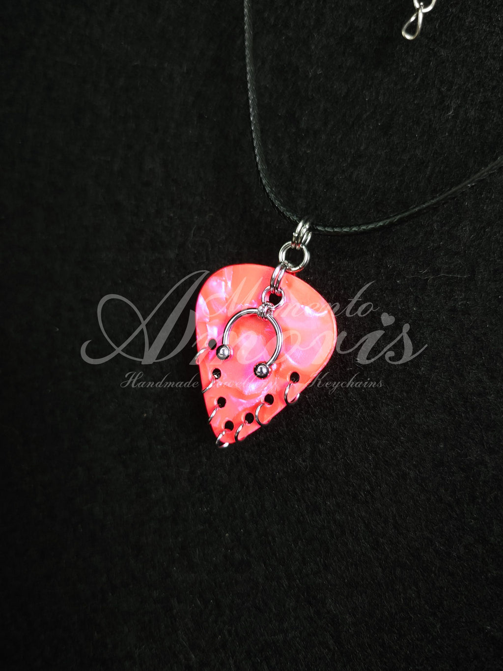 Plectrum Necklace 'Pierced x7' in pink, silver