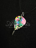 Plectrum Necklace 'Pierced and spiked' in rainbow, silver