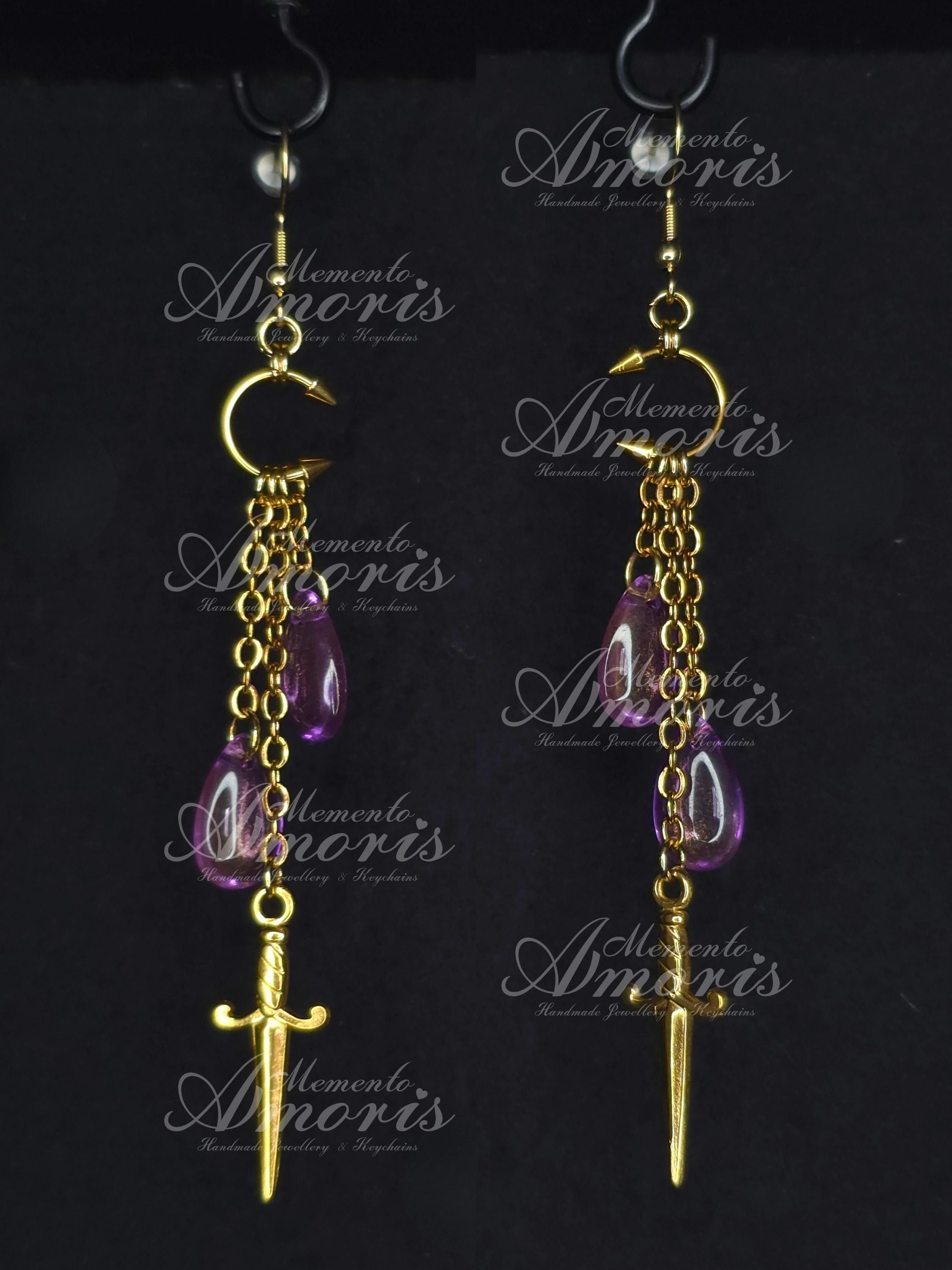 Fantastical Earrings in gold, purple