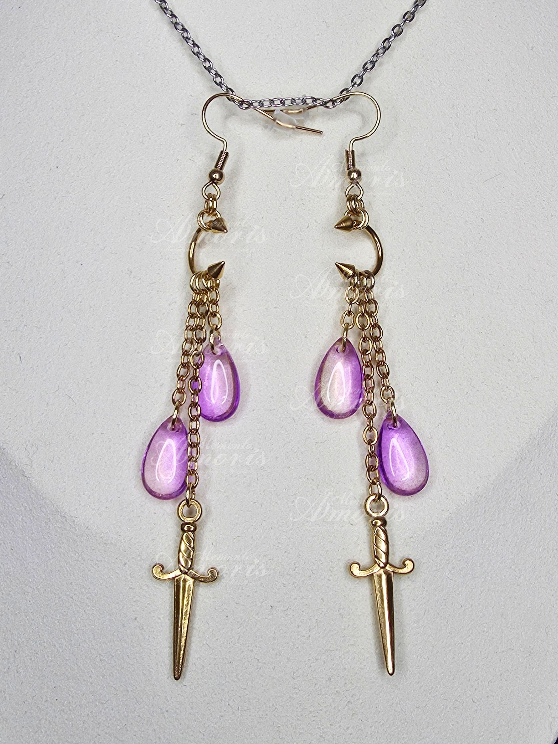 Fantastical Earrings in gold, purple