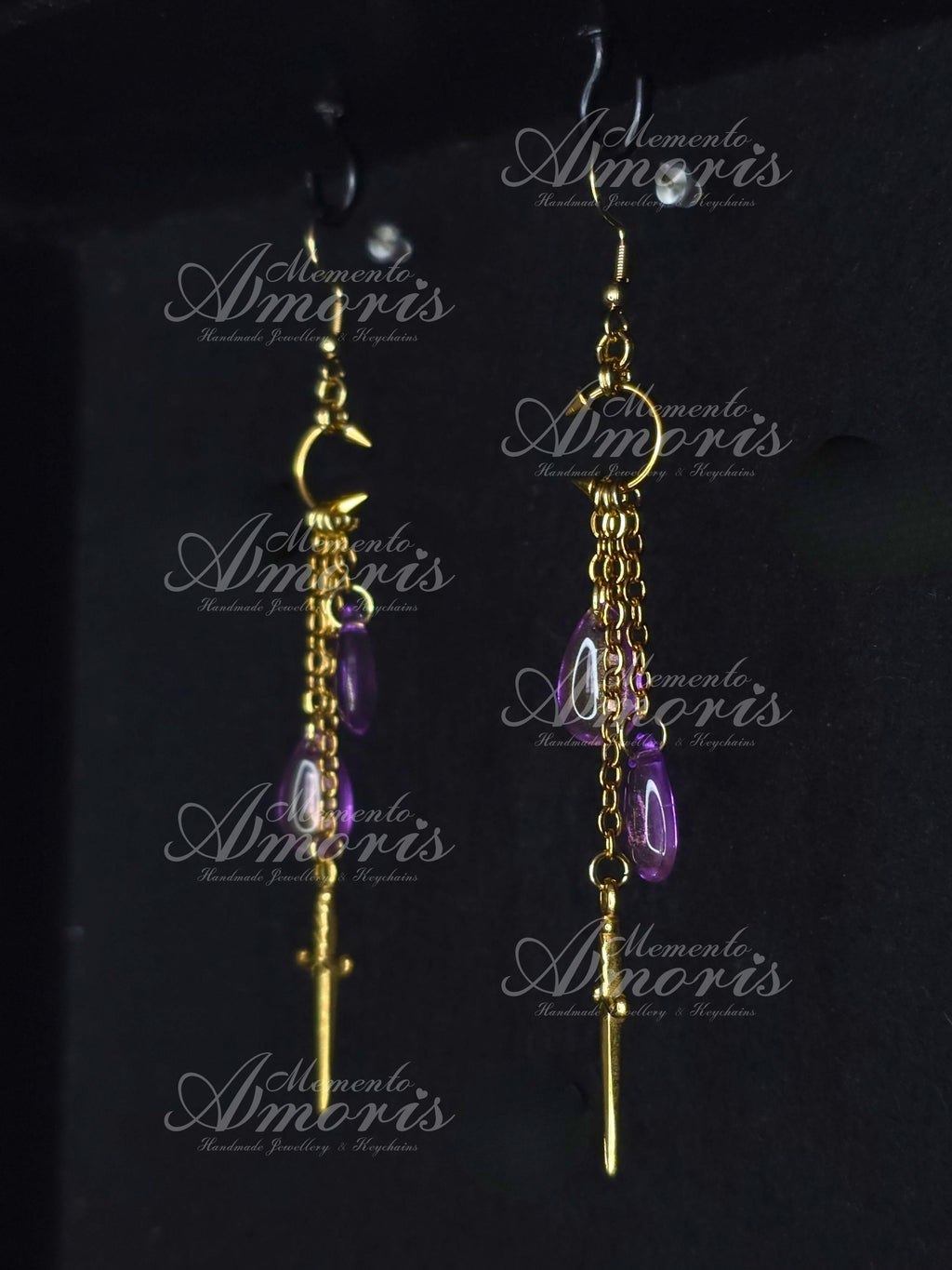 Fantastical Earrings in gold, purple