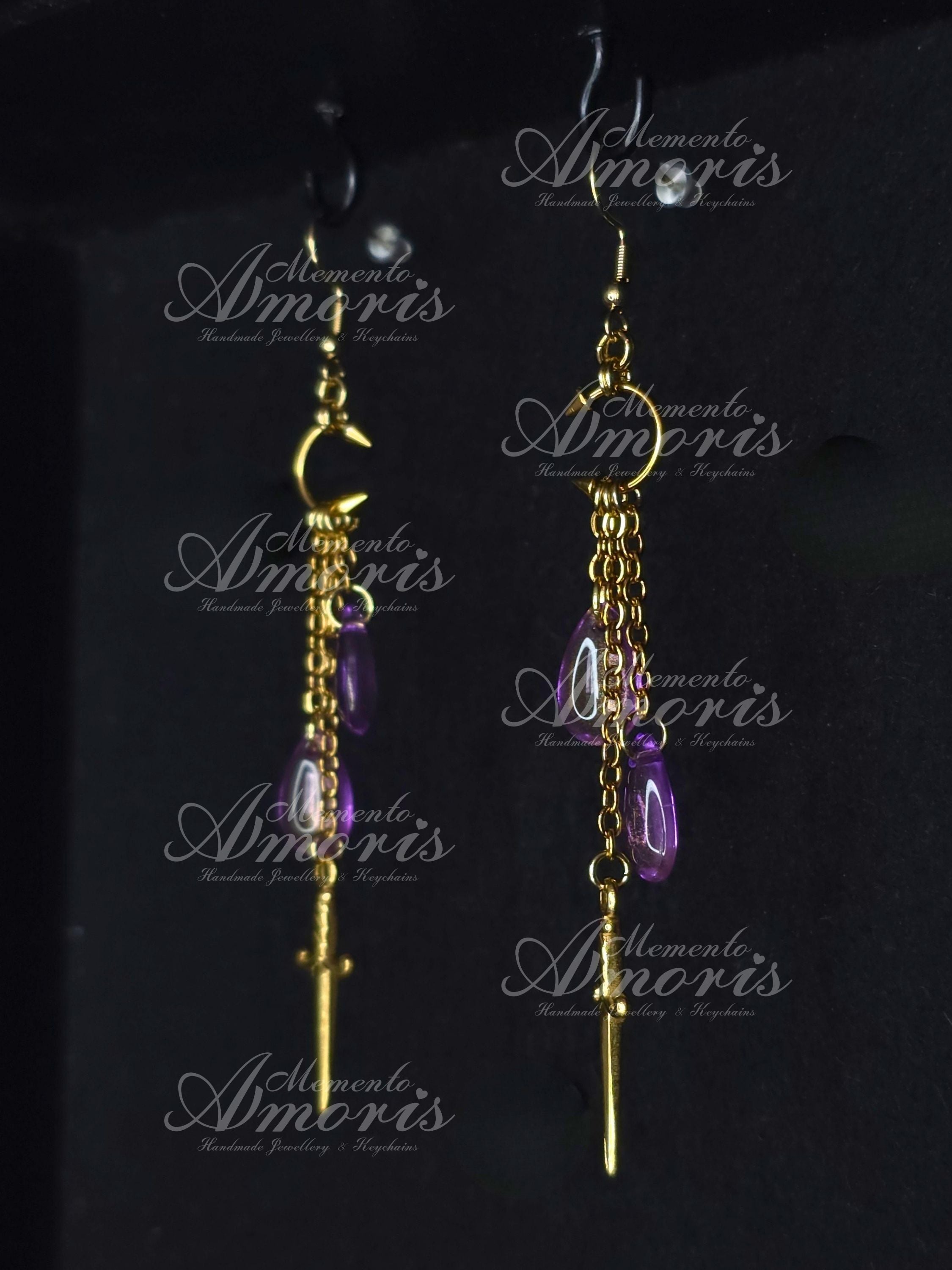 Fantastical Earrings in gold, purple