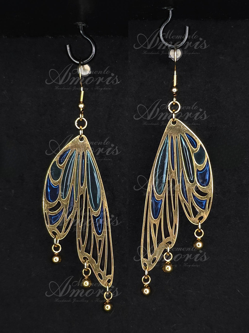 Butterfly Wing Earrings in gold, blue