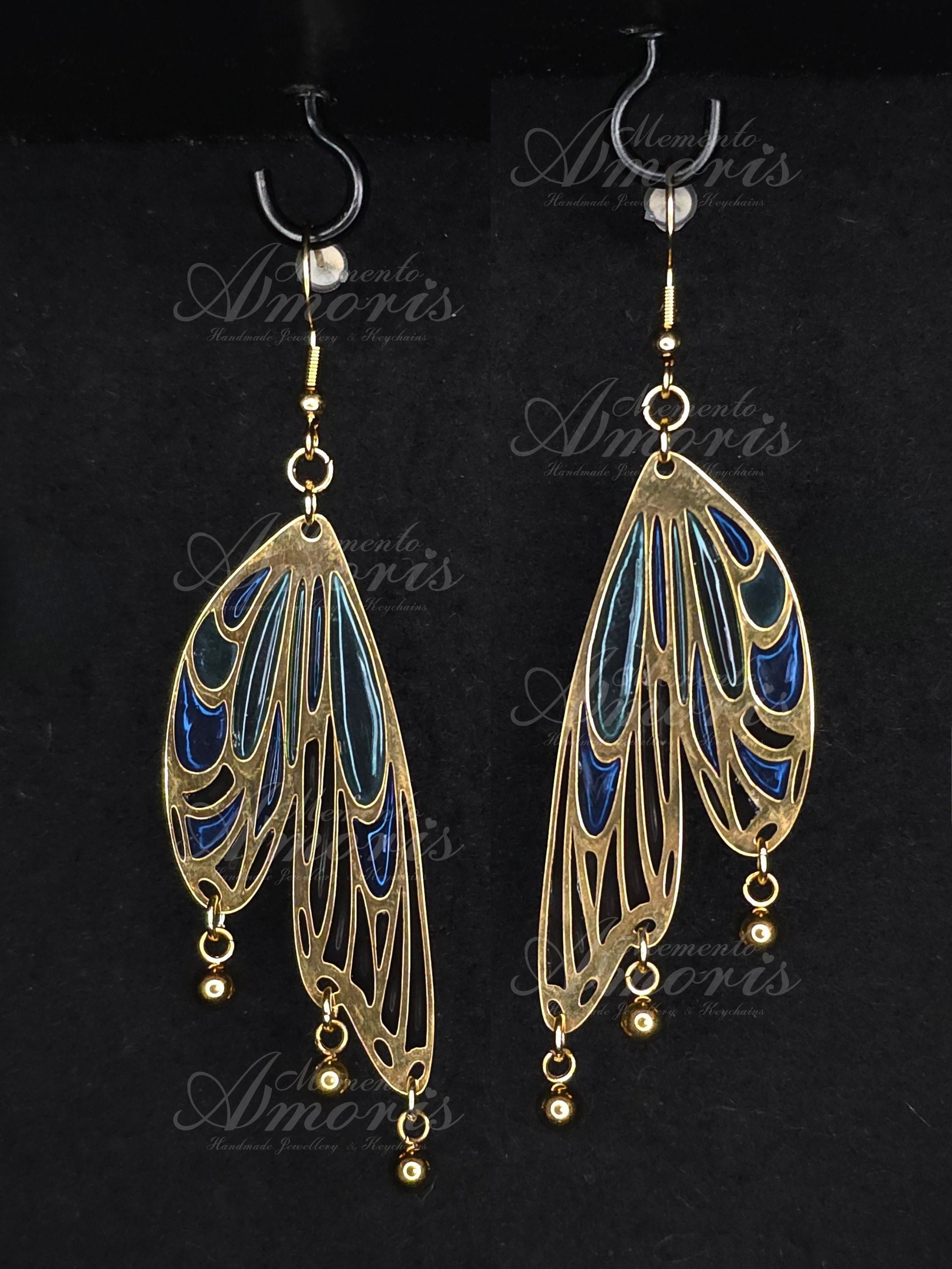Butterfly Wing Earrings in gold, blue