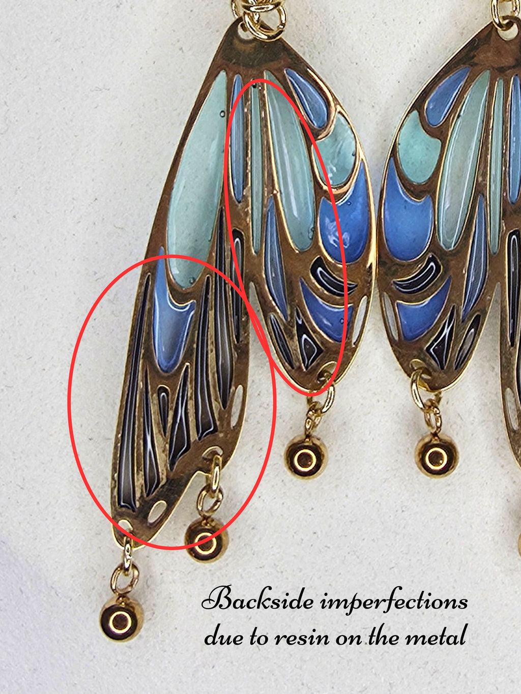 Butterfly Wing Earrings in gold, blue