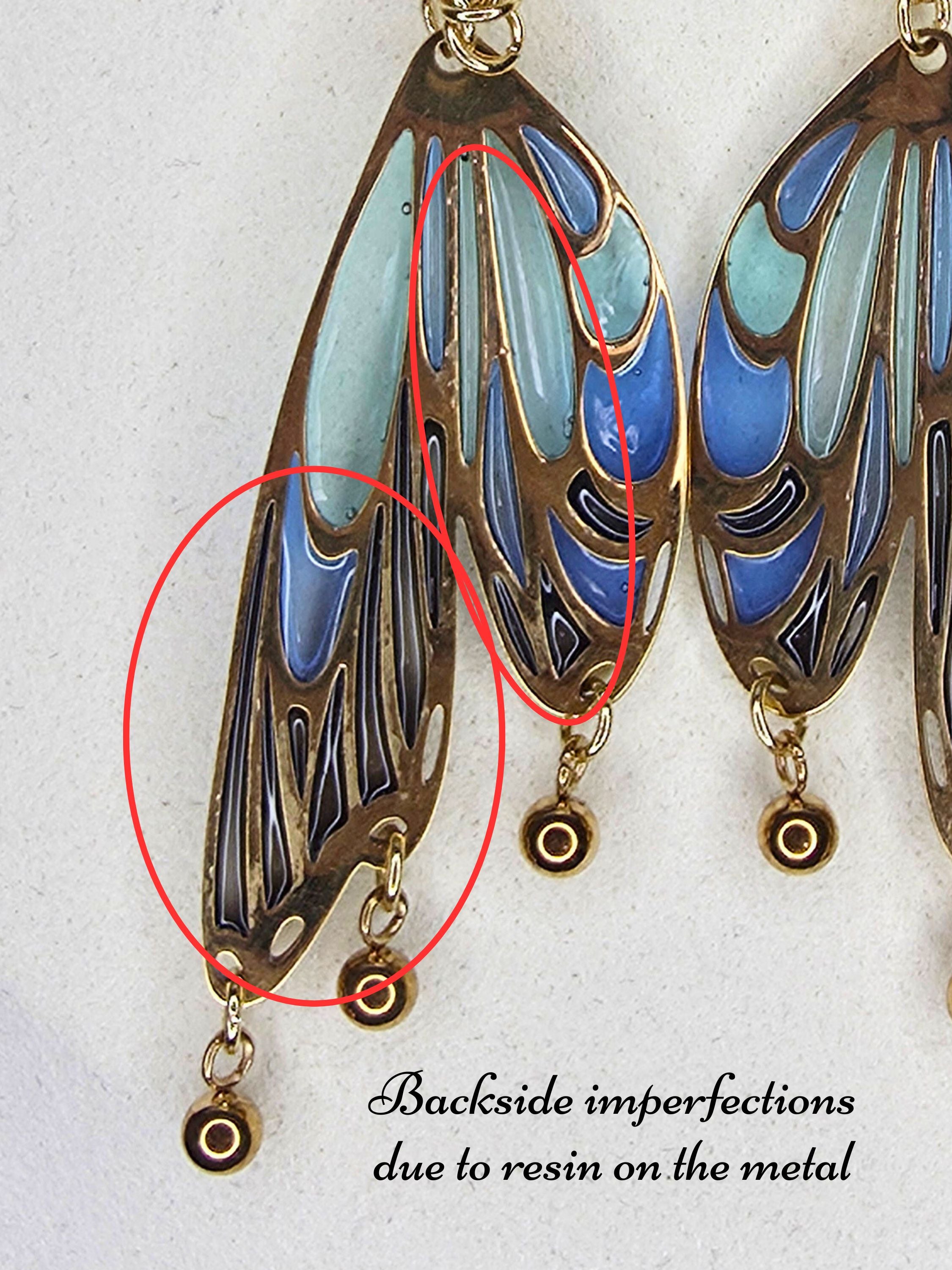 Butterfly Wing Earrings in gold, blue
