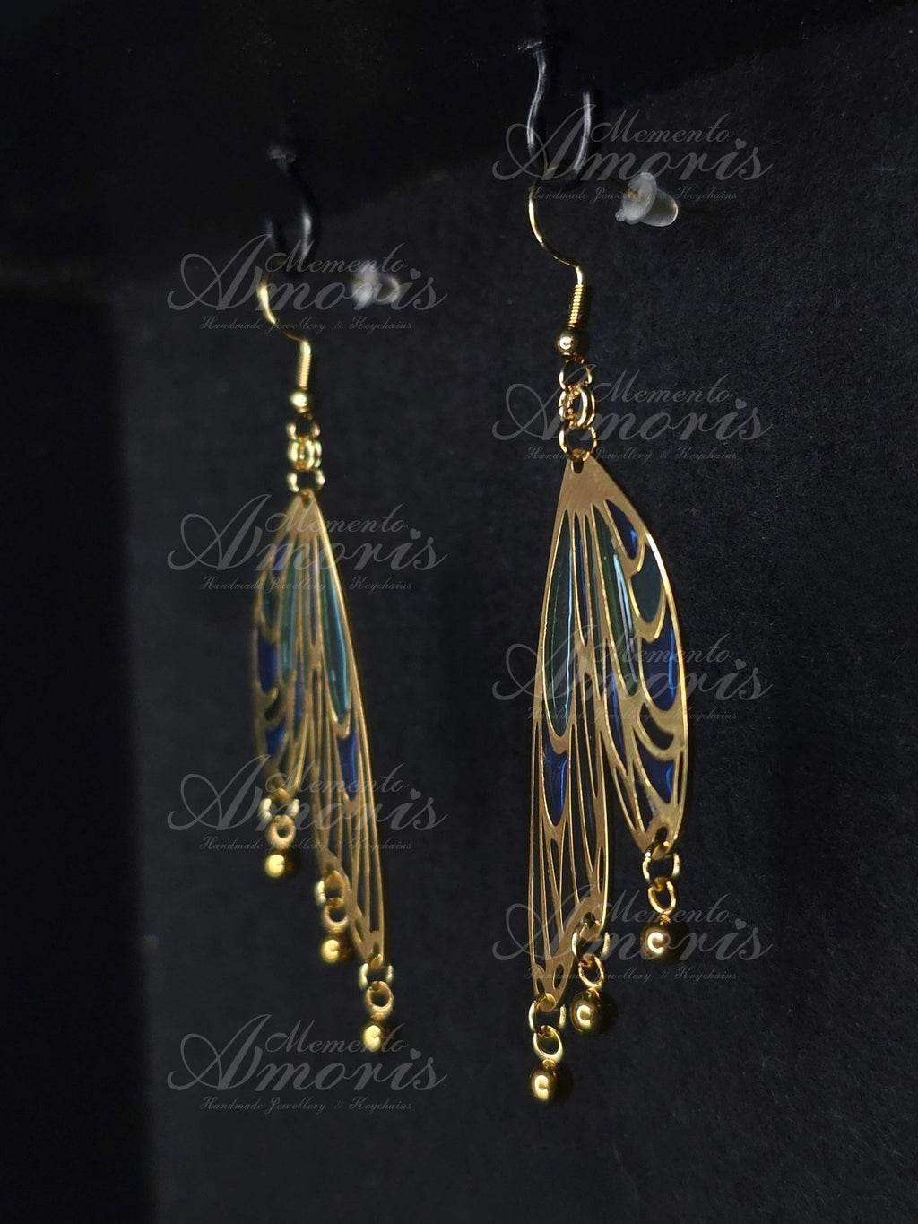 Butterfly Wing Earrings in gold, blue