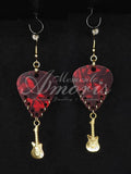 Plectrum Earrings 'Guitar' in red, gold