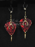 Plectrum Earrings 'Pierced and spiked' in red, gold