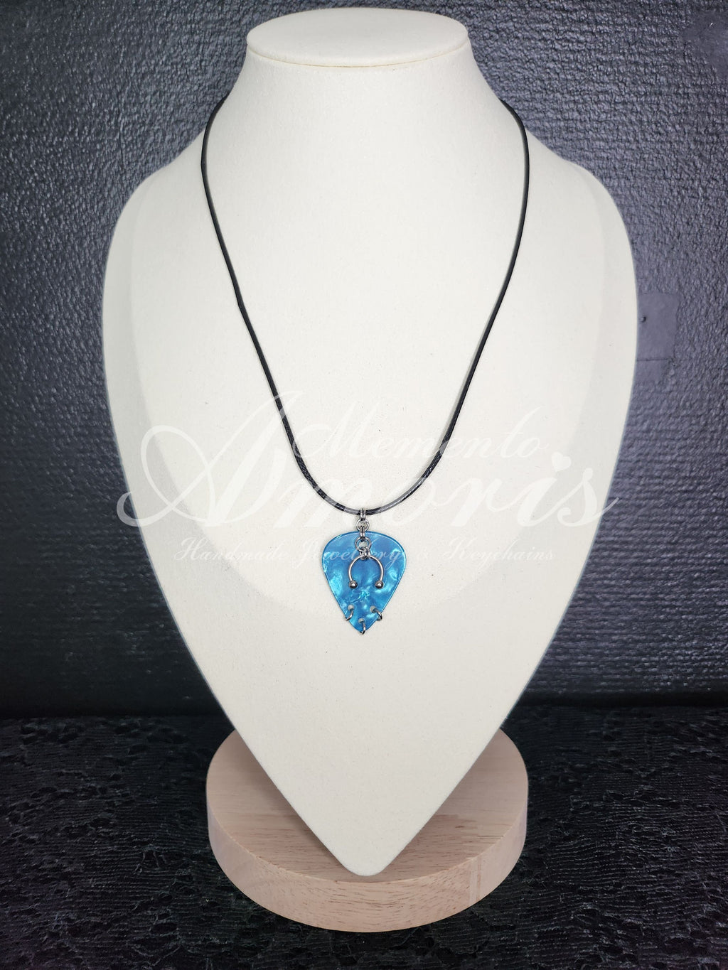 Plectrum Necklace 'Pierced x3' in blue, silver