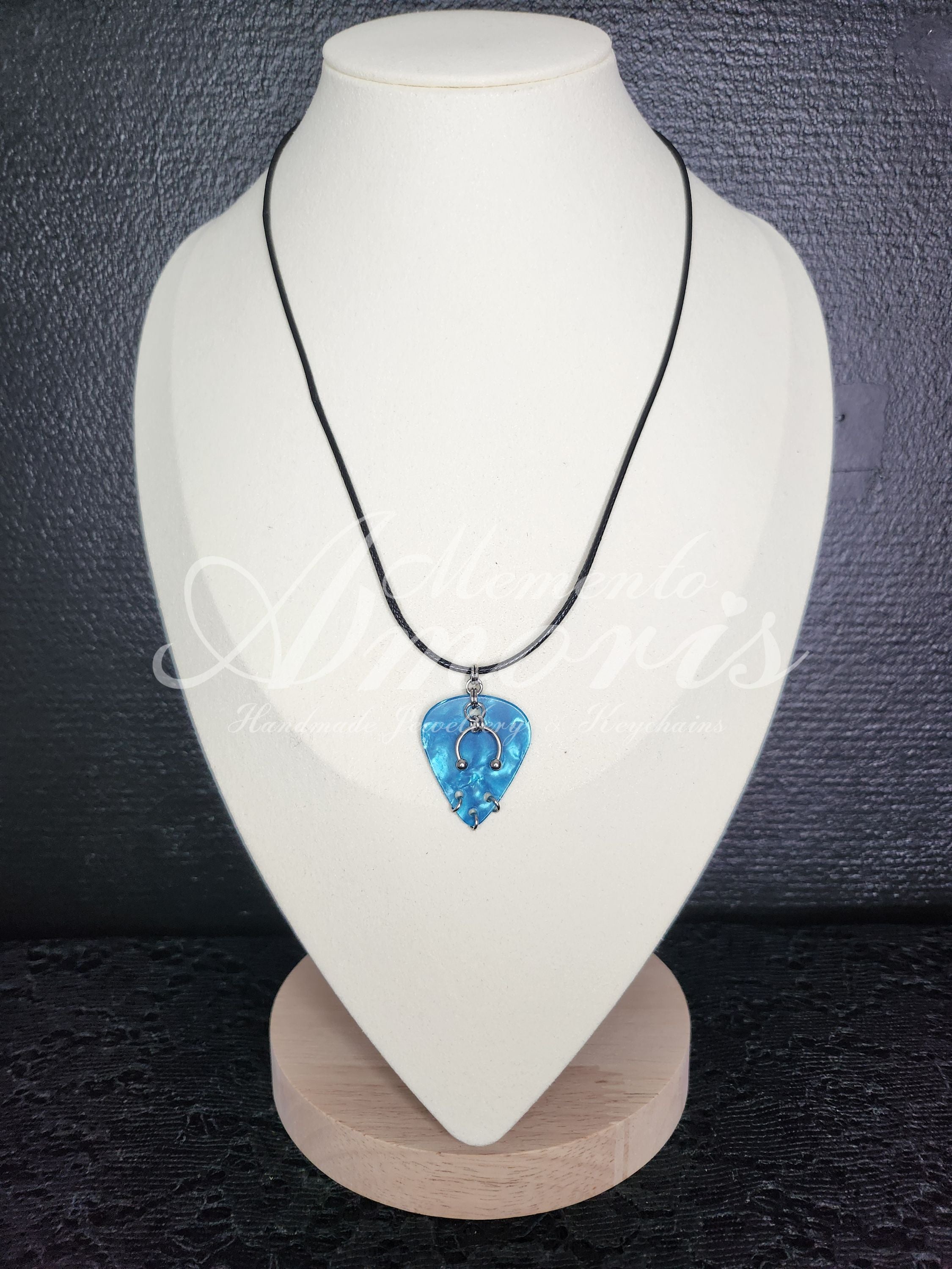 Plectrum Necklace 'Pierced x3' in blue, silver