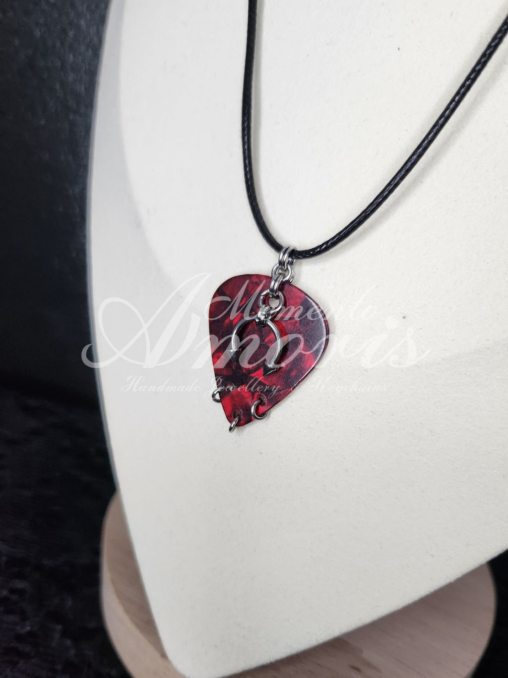 Plectrum Necklace 'Pierced x3' in red, silver