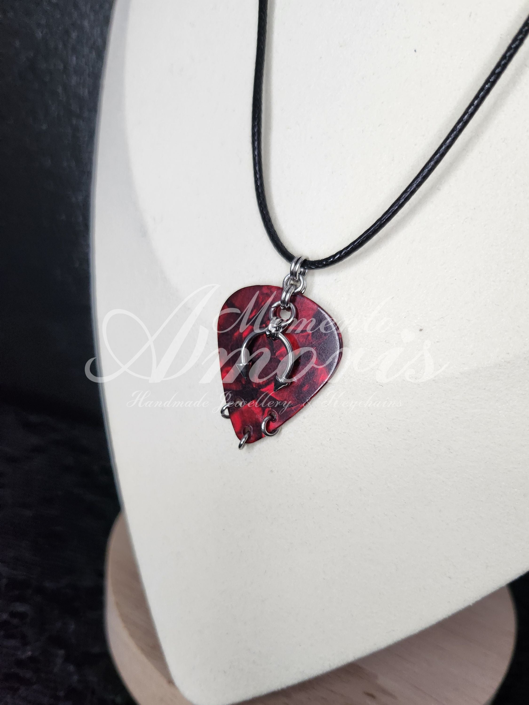 Plectrum Necklace 'Pierced x3' in red, silver