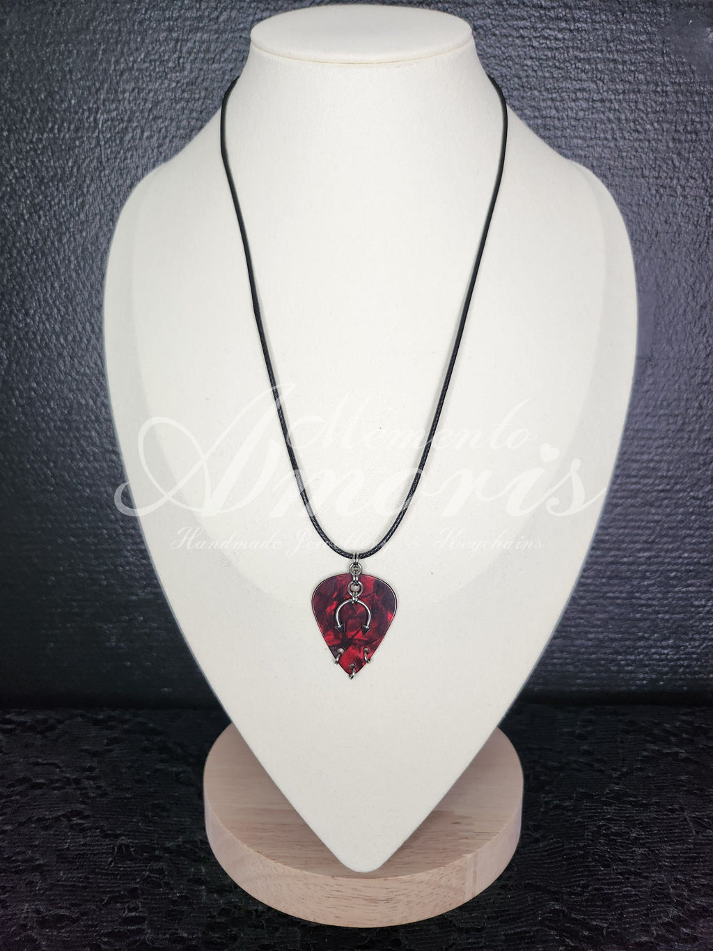 Plectrum Necklace 'Pierced x3' in red, silver