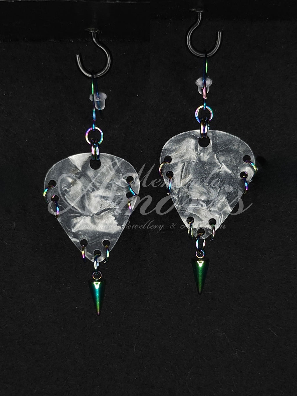 Plectrum Earrings 'Spiked' in grey, rainbow