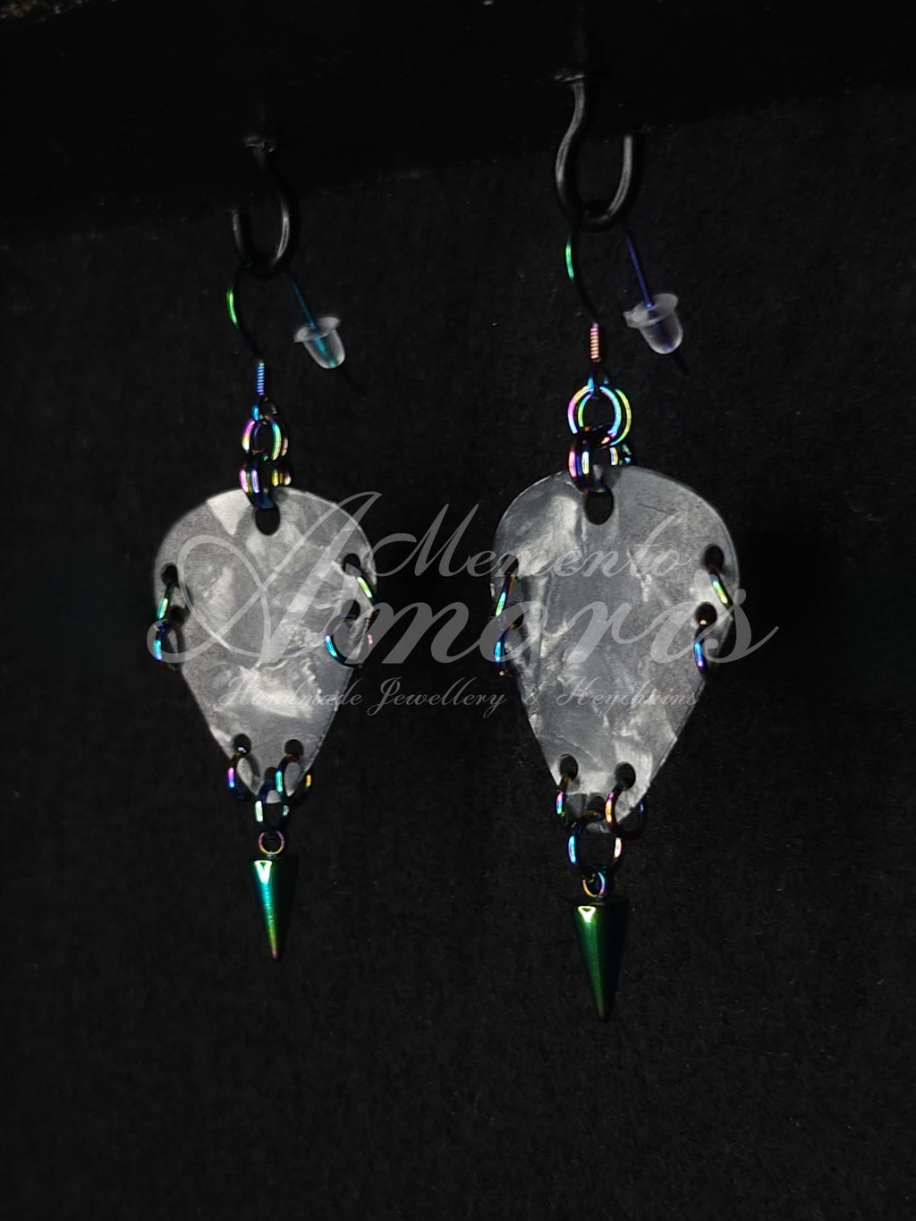 Plectrum Earrings 'Spiked' in grey, rainbow