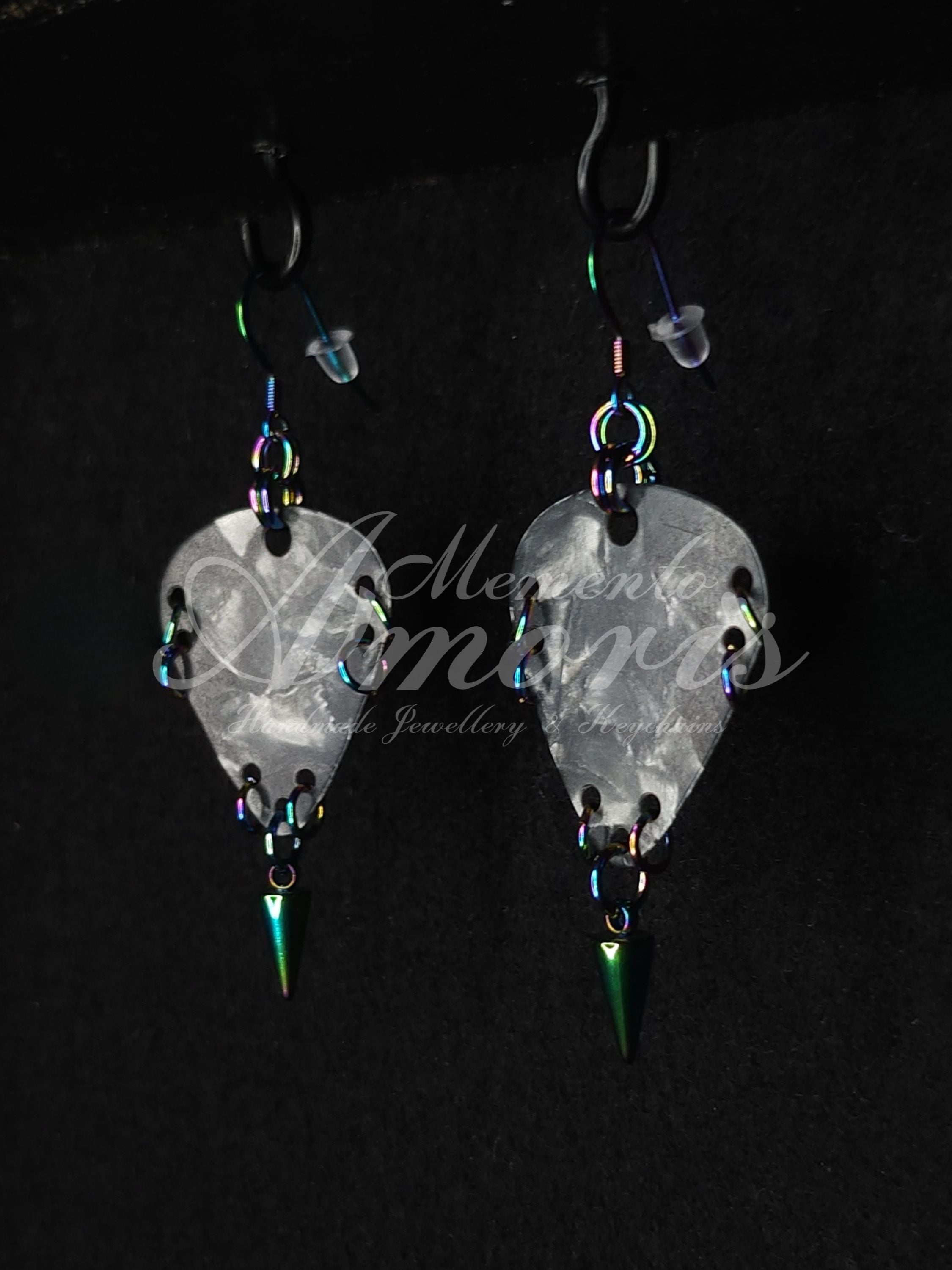 Plectrum Earrings 'Spiked' in grey, rainbow