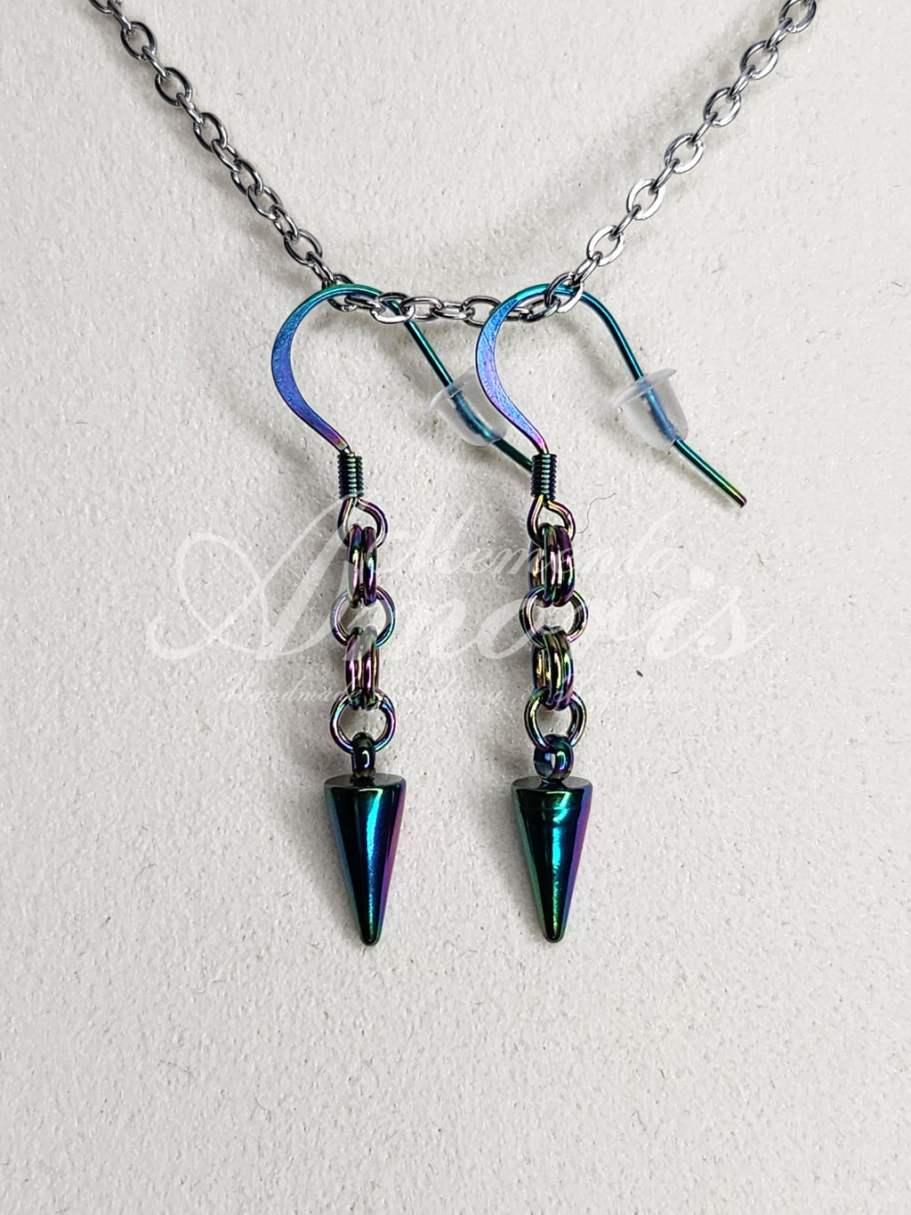 Chained Spike Earrings in rainbow