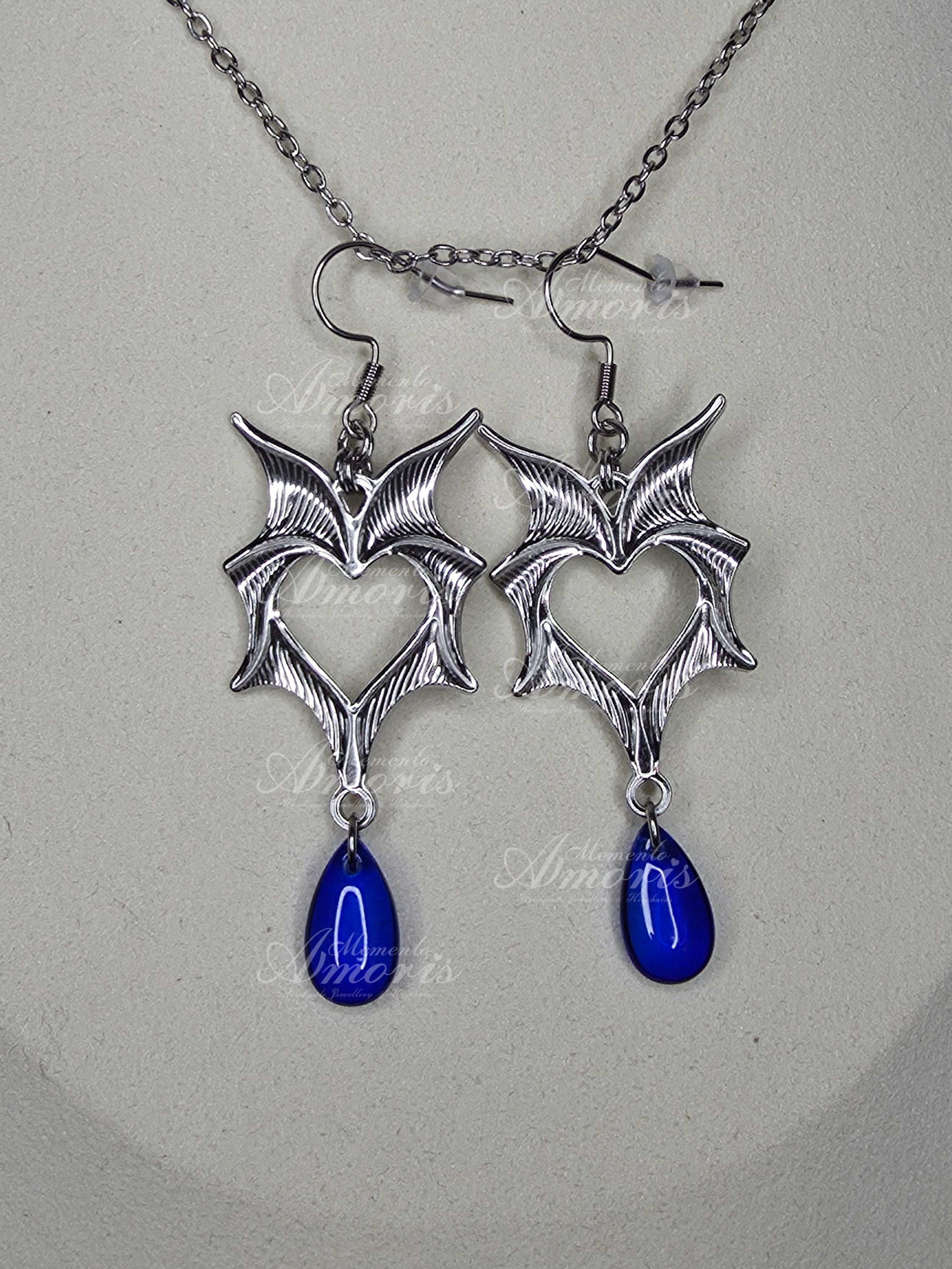 Wicked Drop Earrings in silver, blue