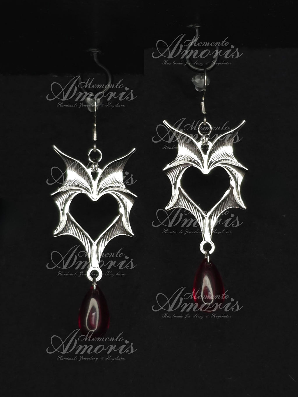 Wicked Drop Earrings in silver, red