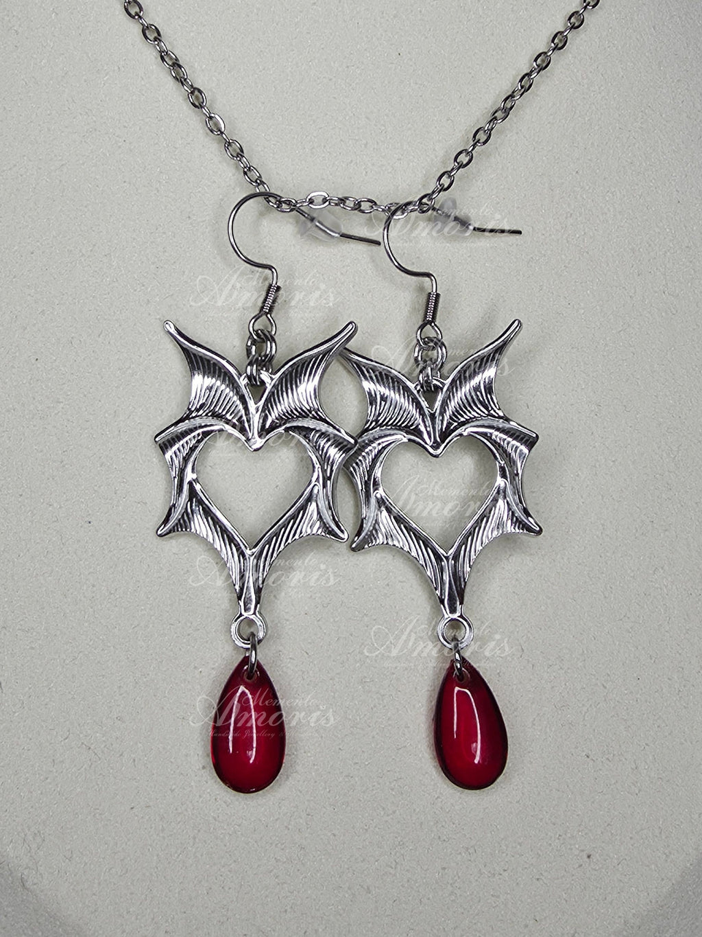 Wicked Drop Earrings in silver, red