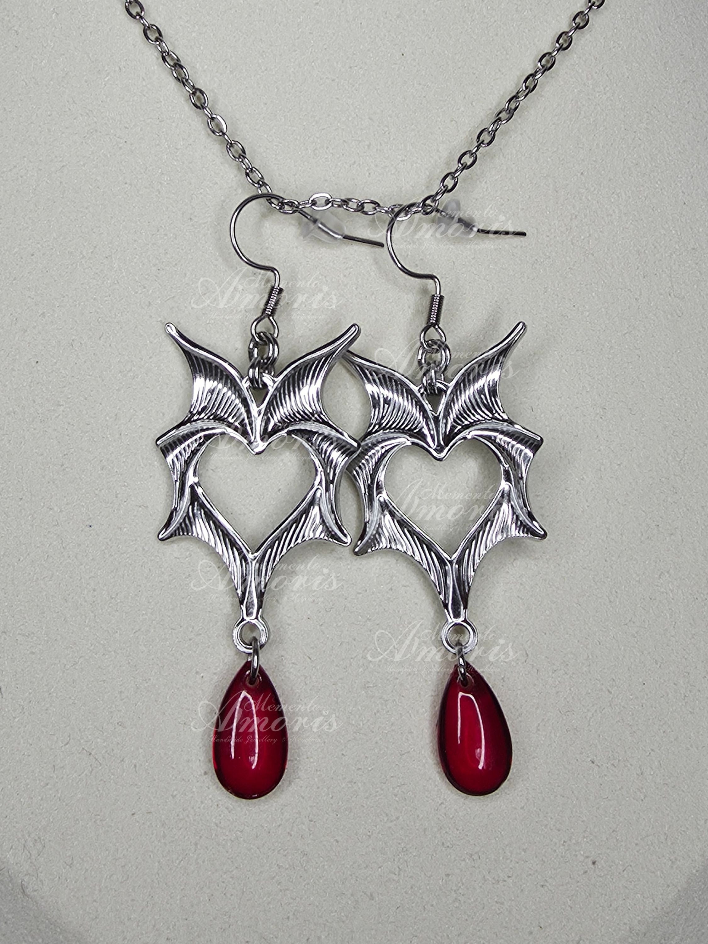 Wicked Drop Earrings in silver, red