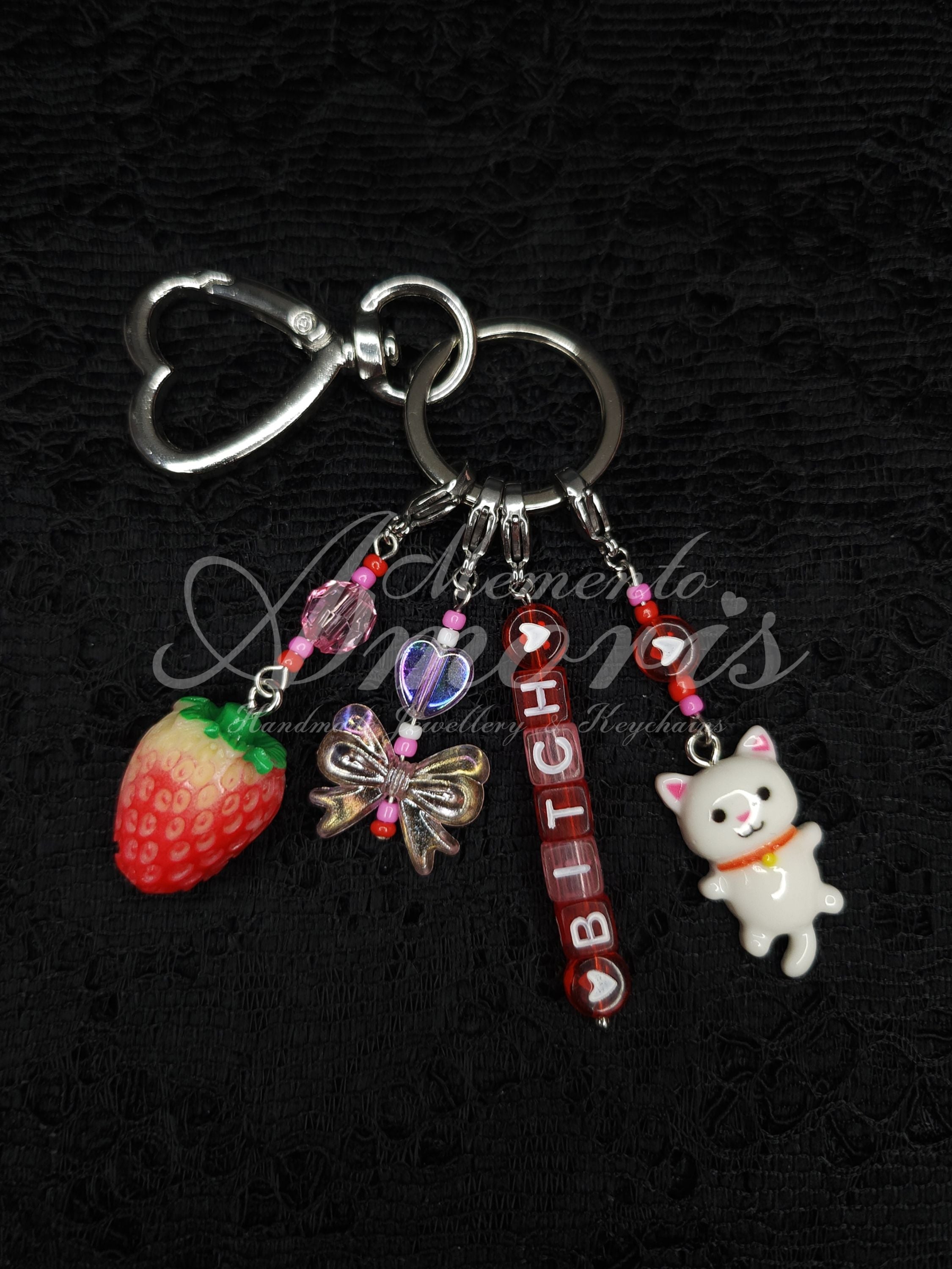 B!tch Strawberry Cat Keychain