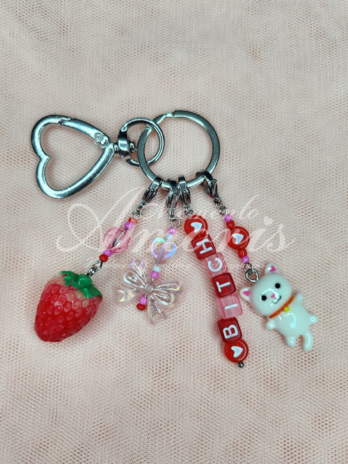 B!tch Strawberry Cat Keychain
