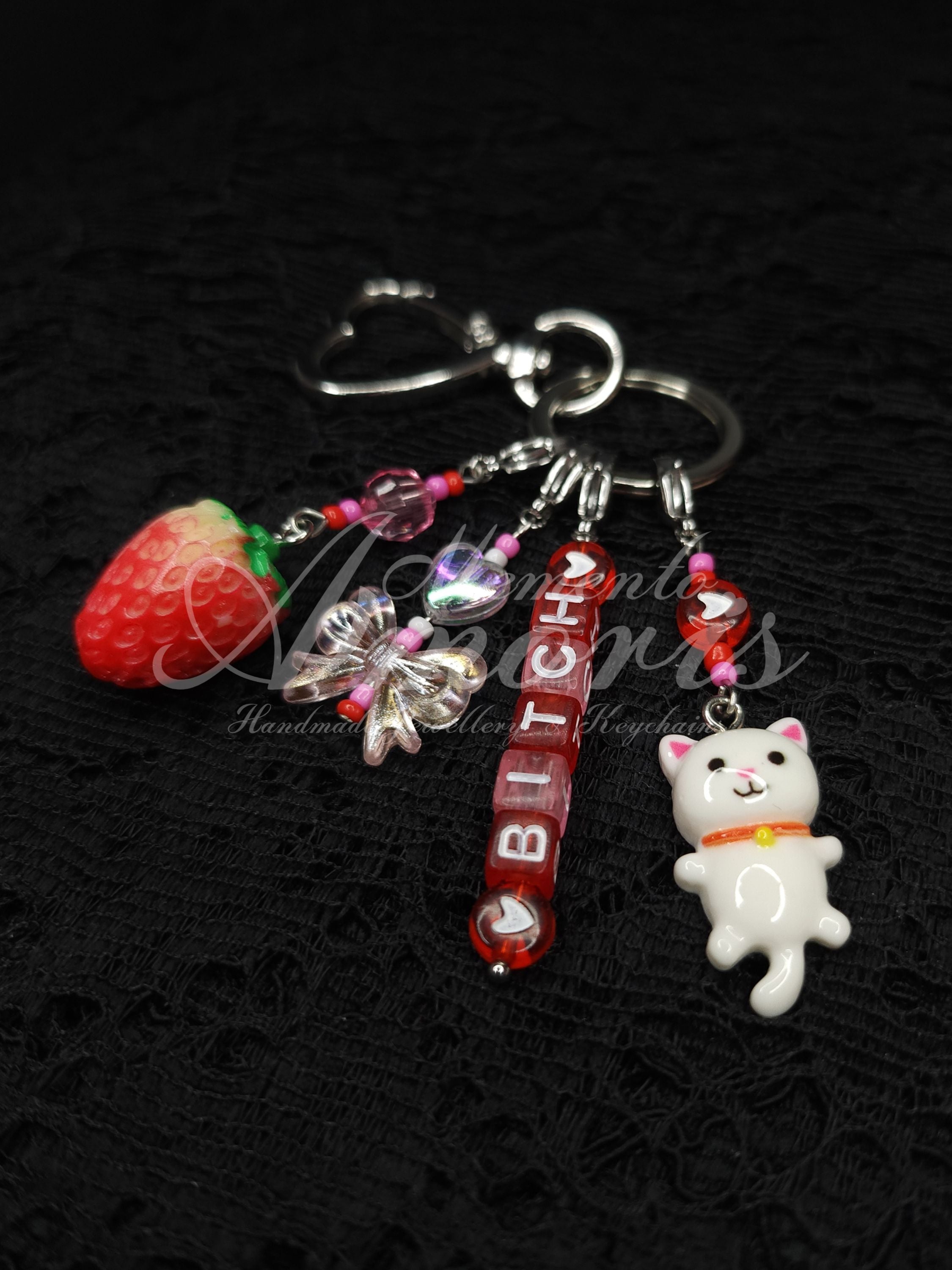 B!tch Strawberry Cat Keychain