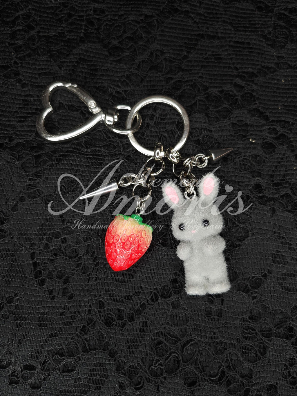 Grey Bunny Berry Keychain