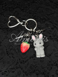Grey Bunny Berry Keychain