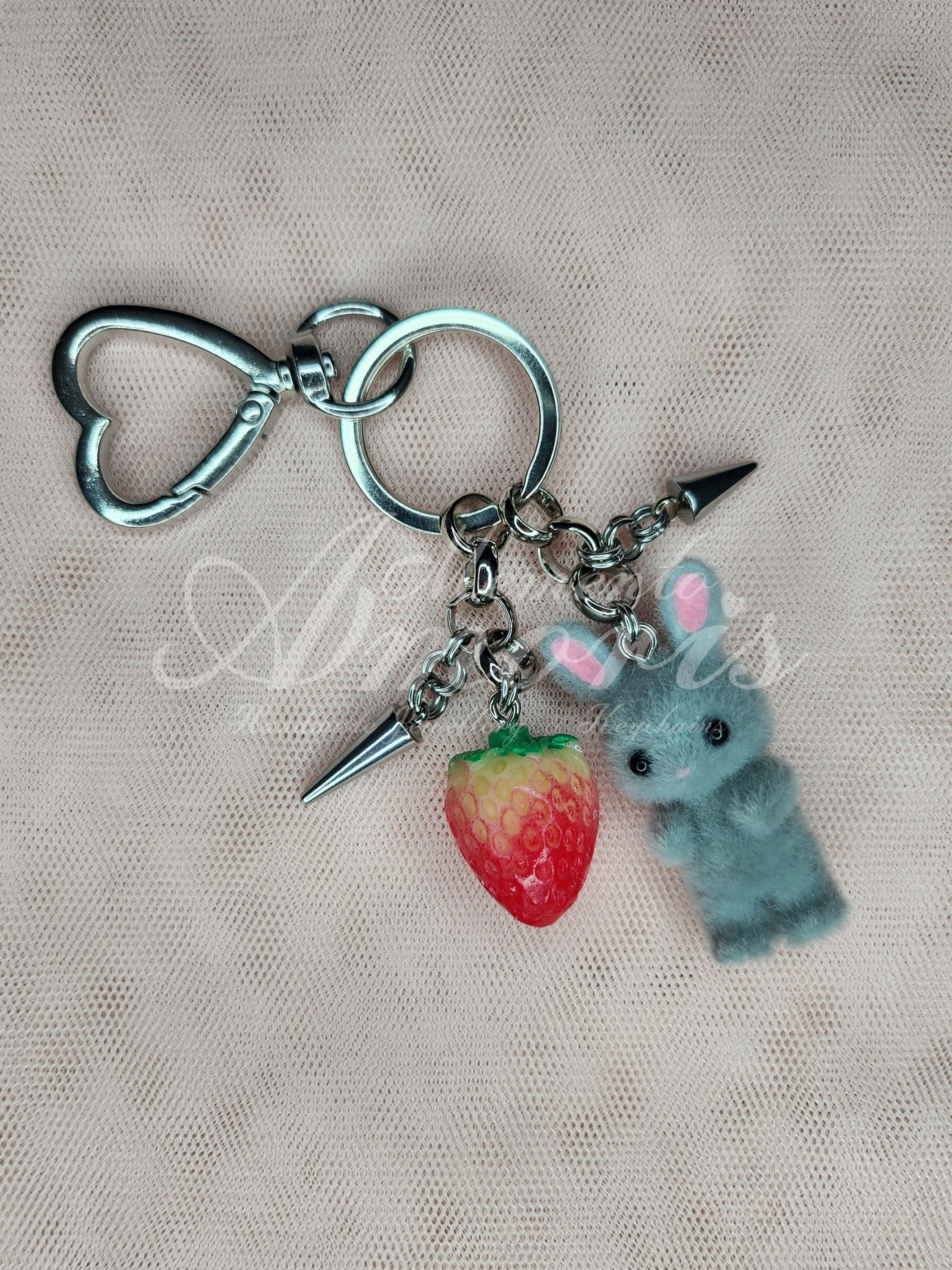 Grey Bunny Berry Keychain