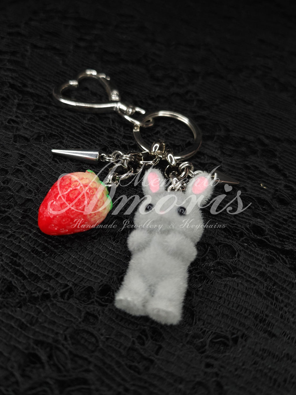 Grey Bunny Berry Keychain