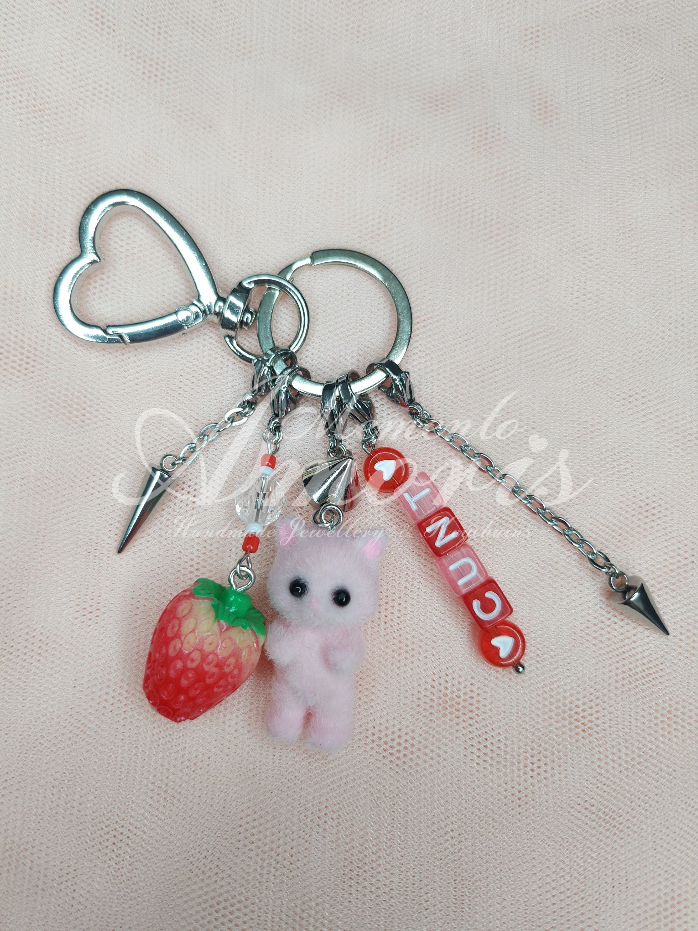 Cunt Strawberry Cat Keychain