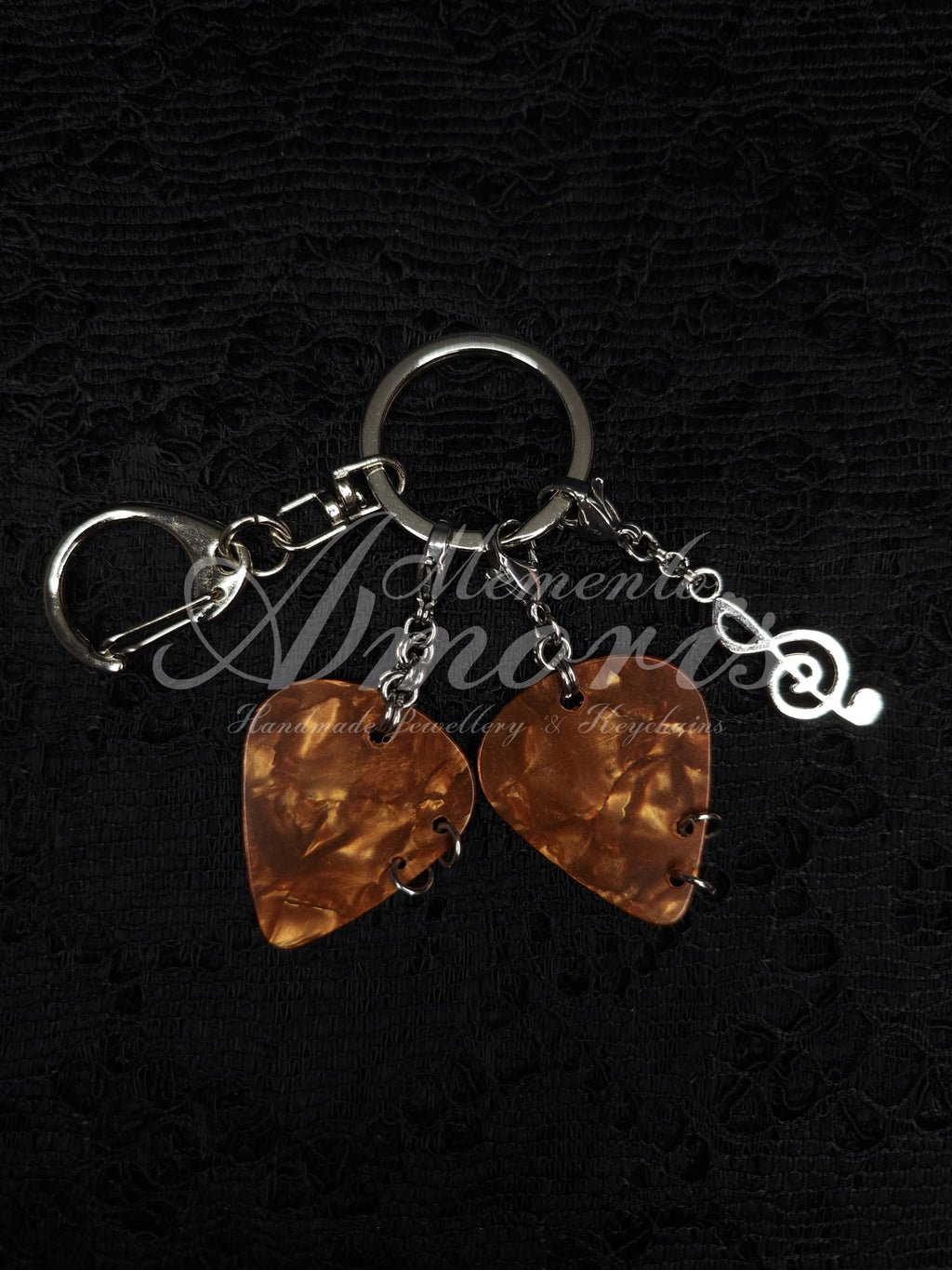 Musical Plectrum Keychain in dark brown