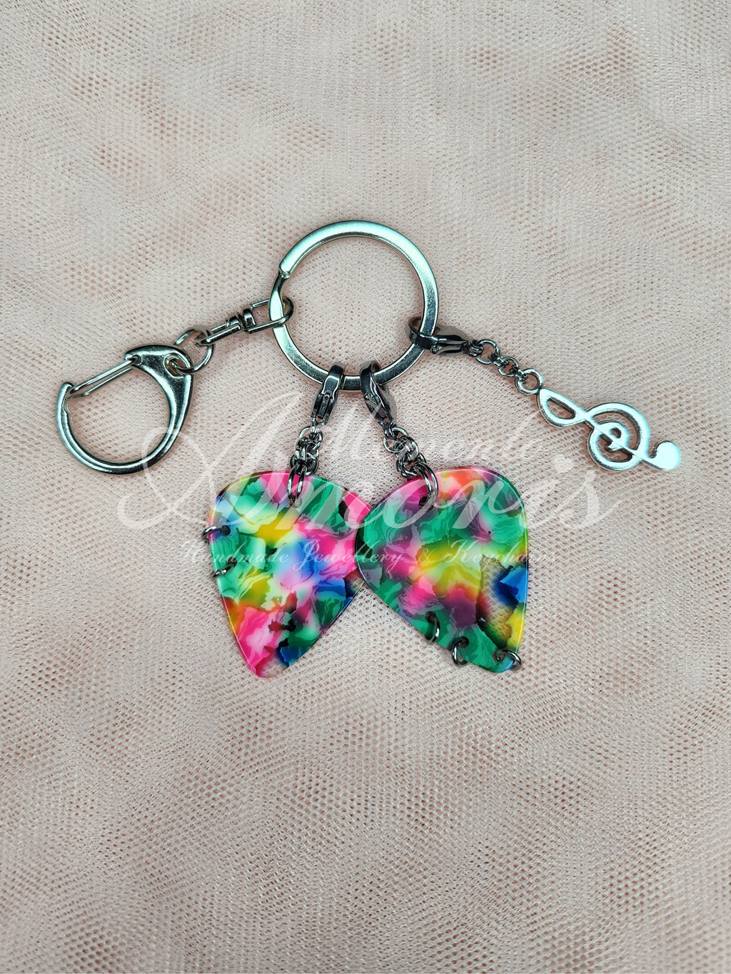 Musical Plectrum Keychain in rainbow