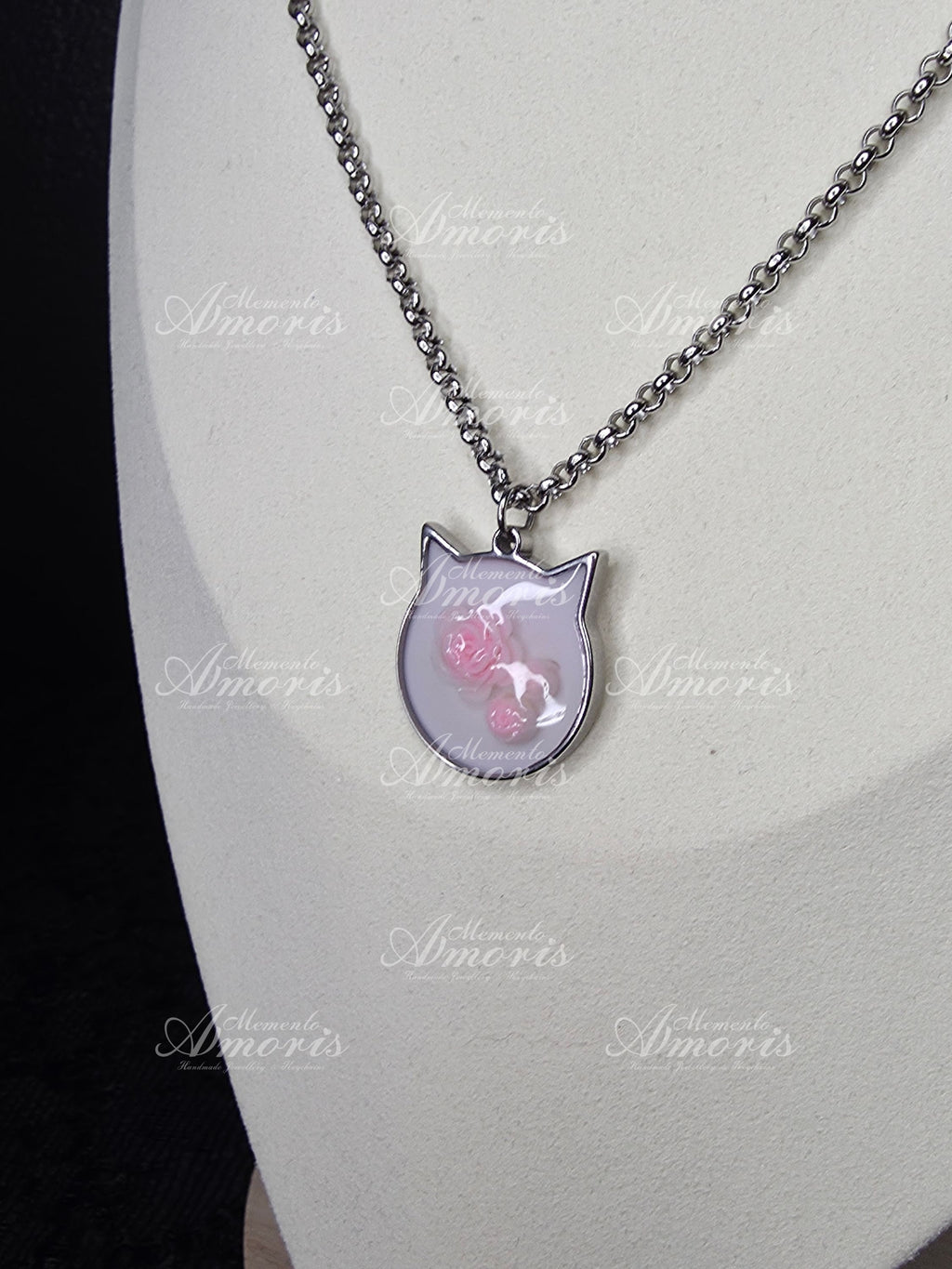 Pink Rose Kitty Charm Necklace