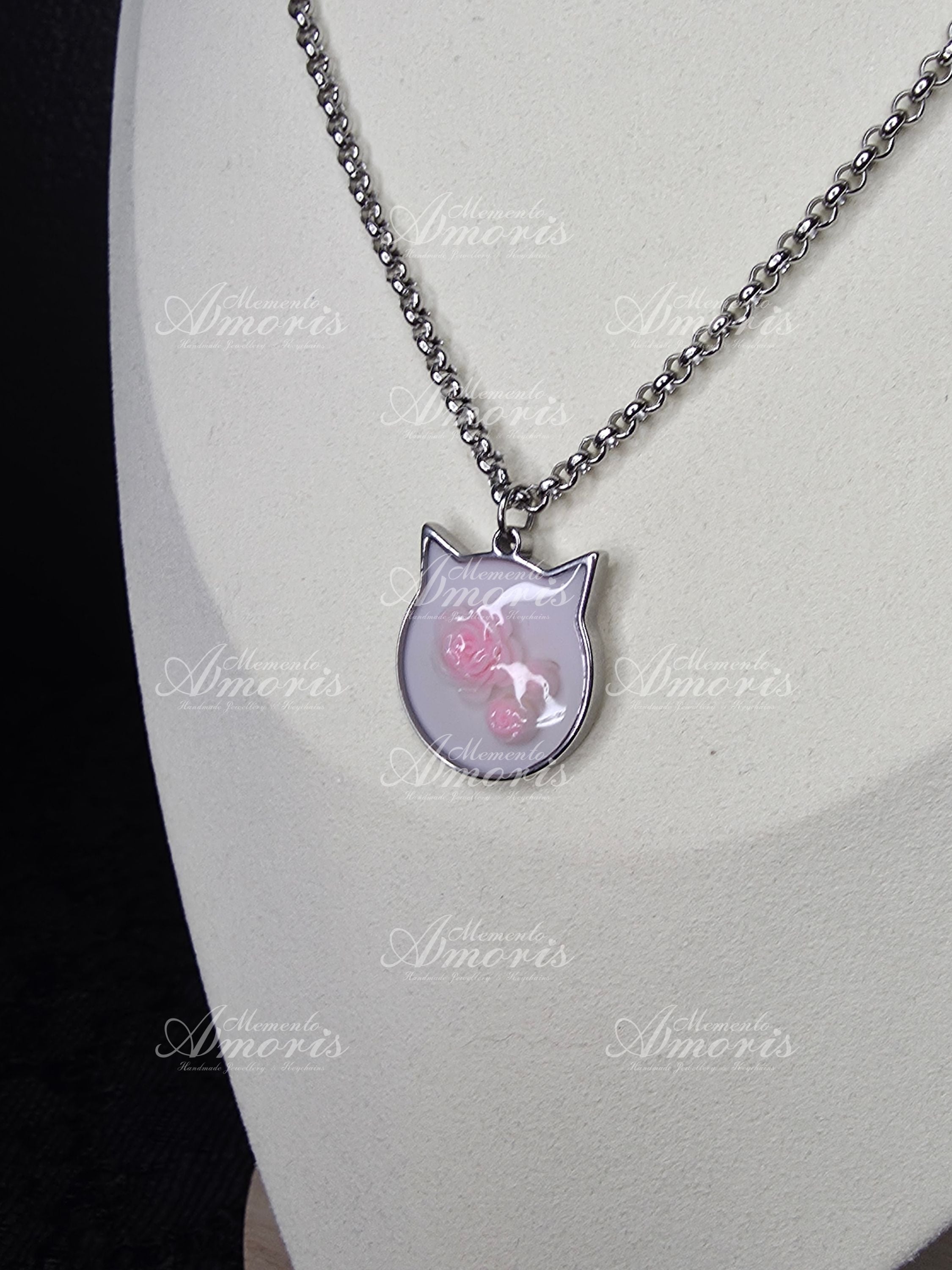 Pink Rose Kitty Charm Necklace