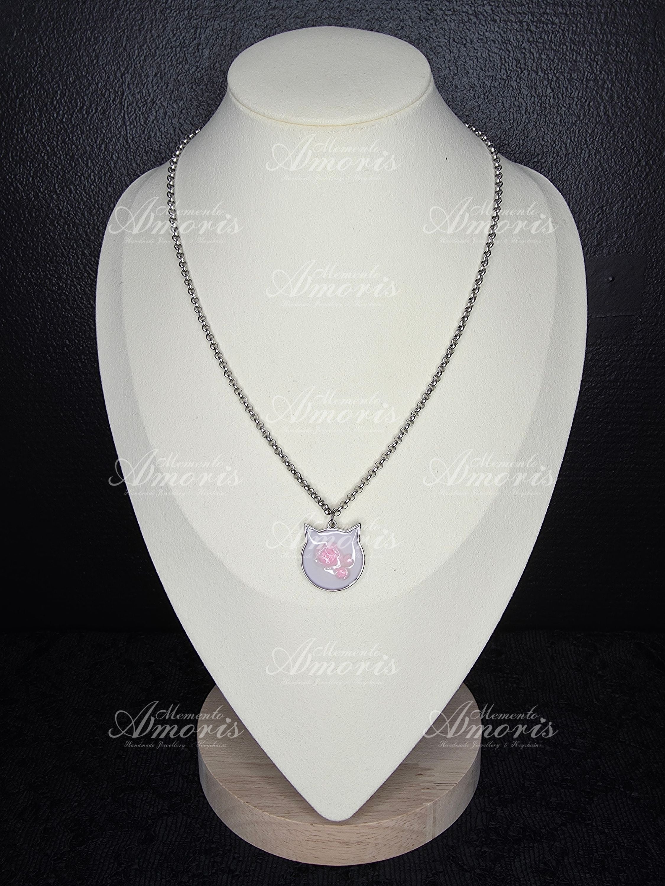 Pink Rose Kitty Charm Necklace