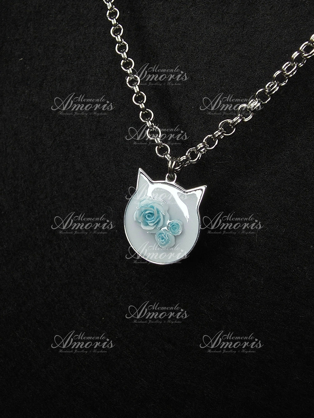Blue Rose Kitty Charm Necklace