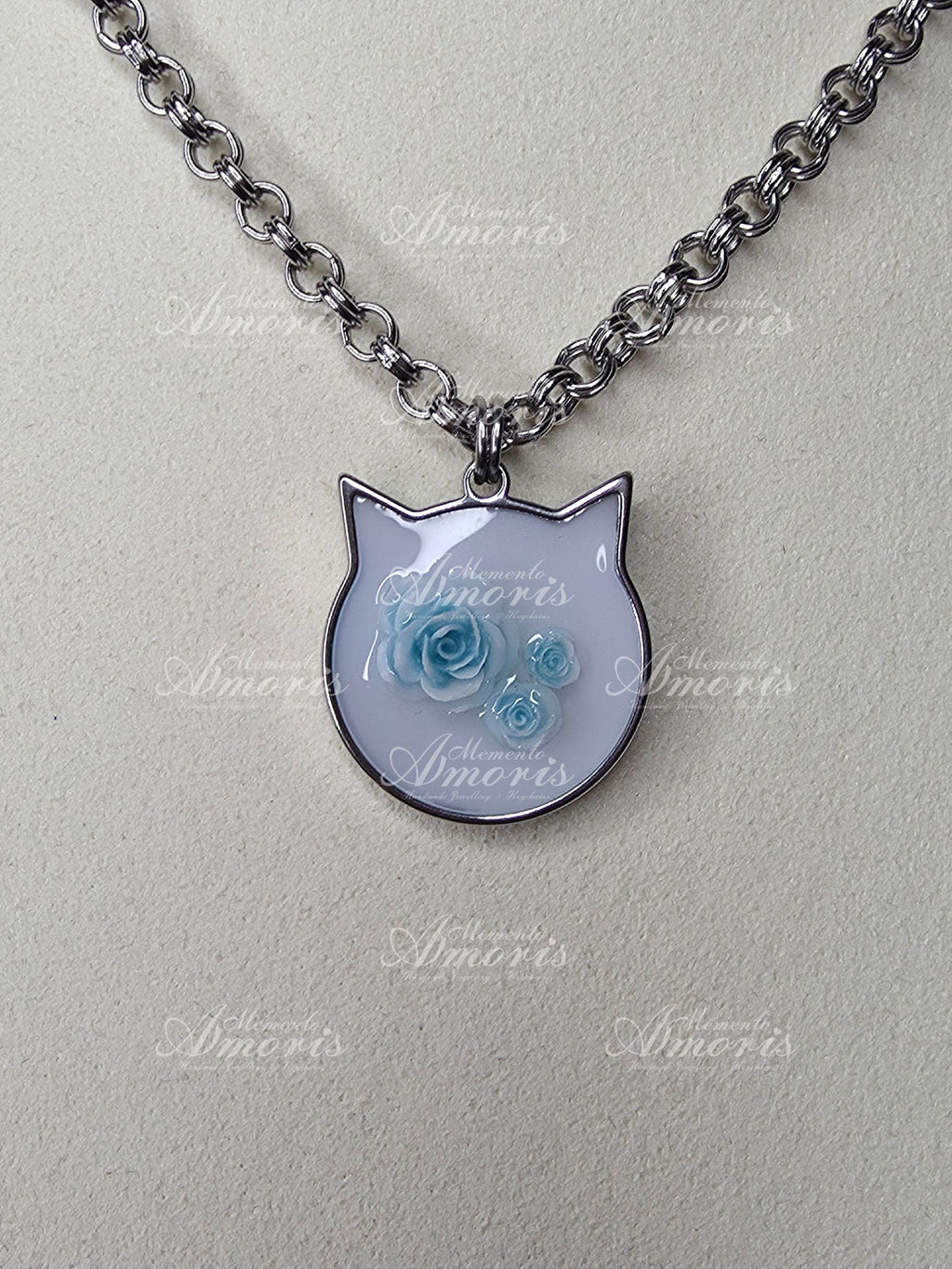 Blue Rose Kitty Charm Necklace