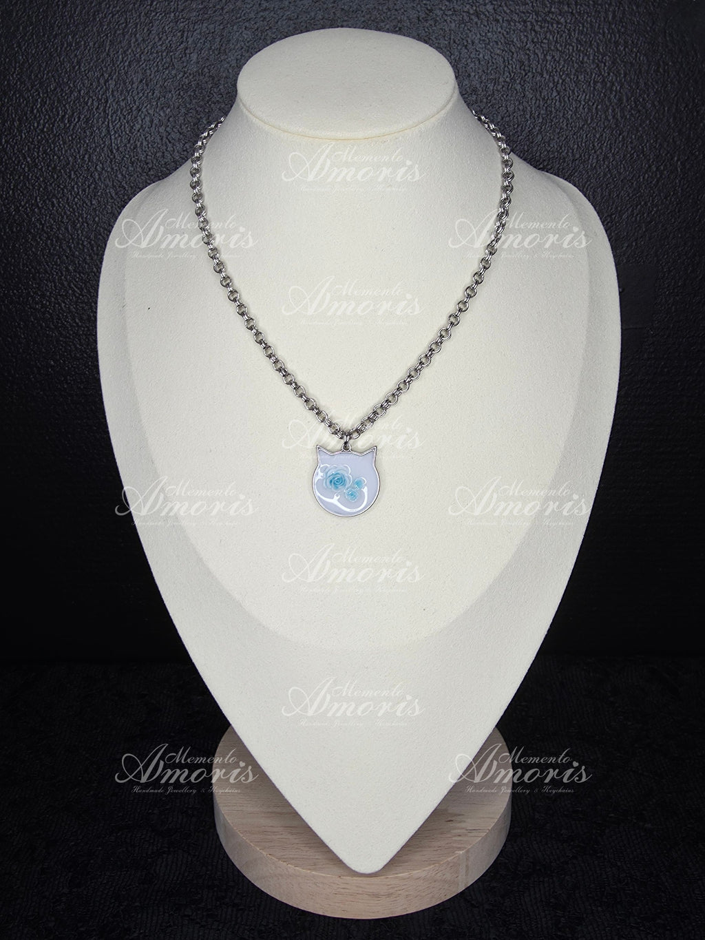 Blue Rose Kitty Charm Necklace