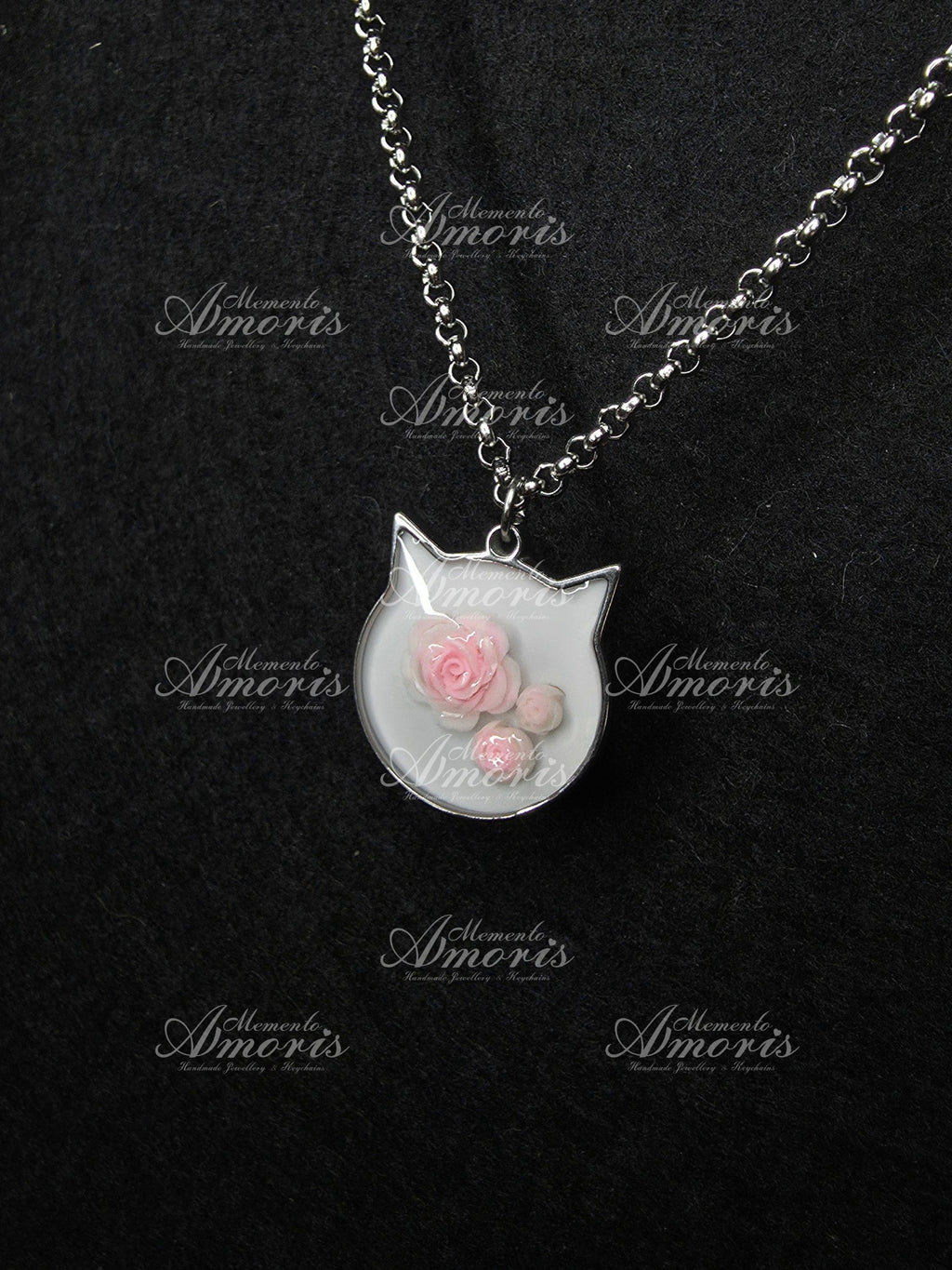Pink Rose Kitty Charm Necklace