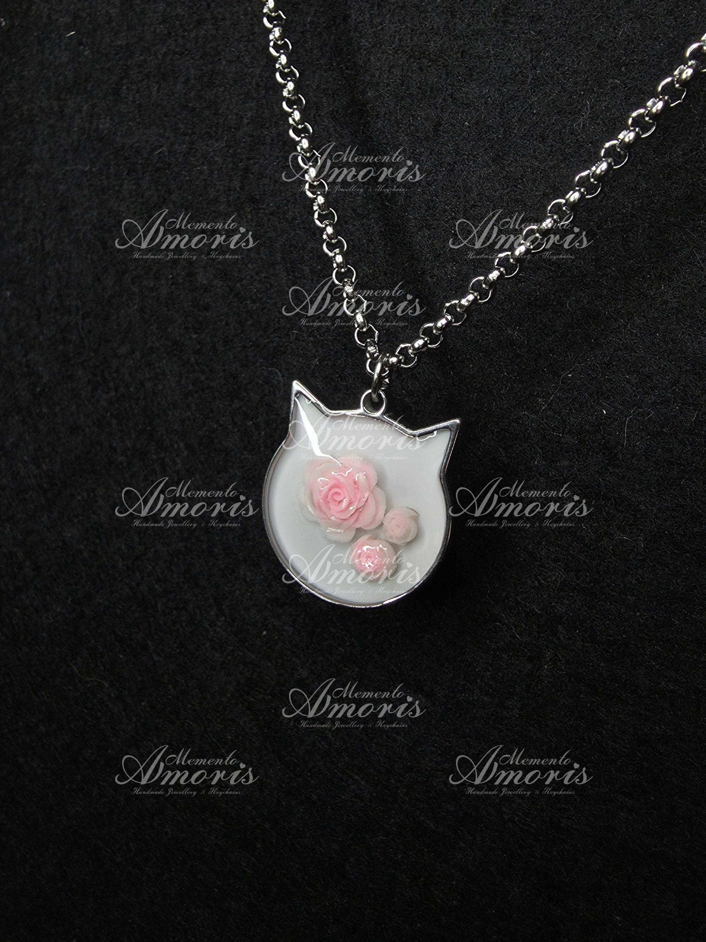 Pink Rose Kitty Charm Necklace