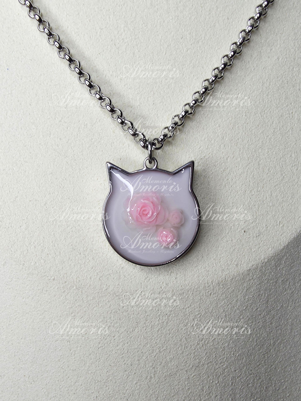 Pink Rose Kitty Charm Necklace