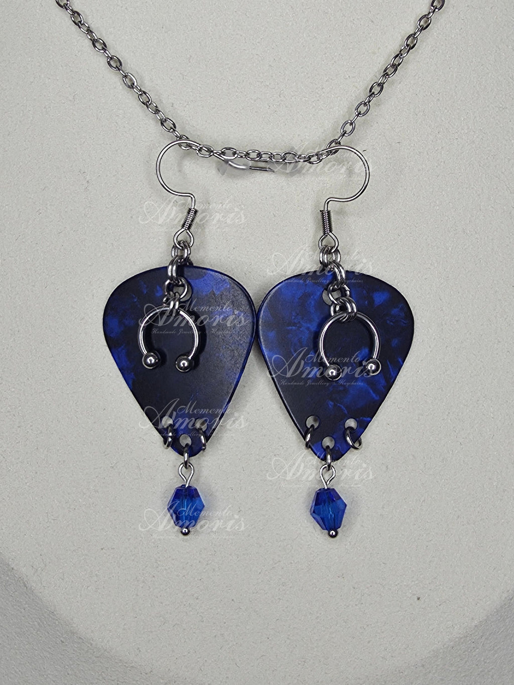 Plectrum Earrings 'Enchanted' in dark blue, silver