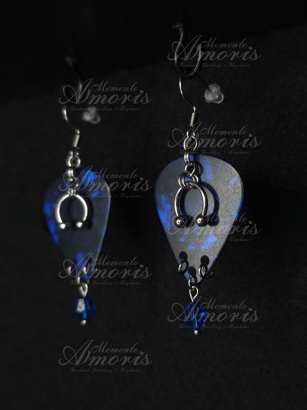 Plectrum Earrings 'Enchanted' in dark blue, silver
