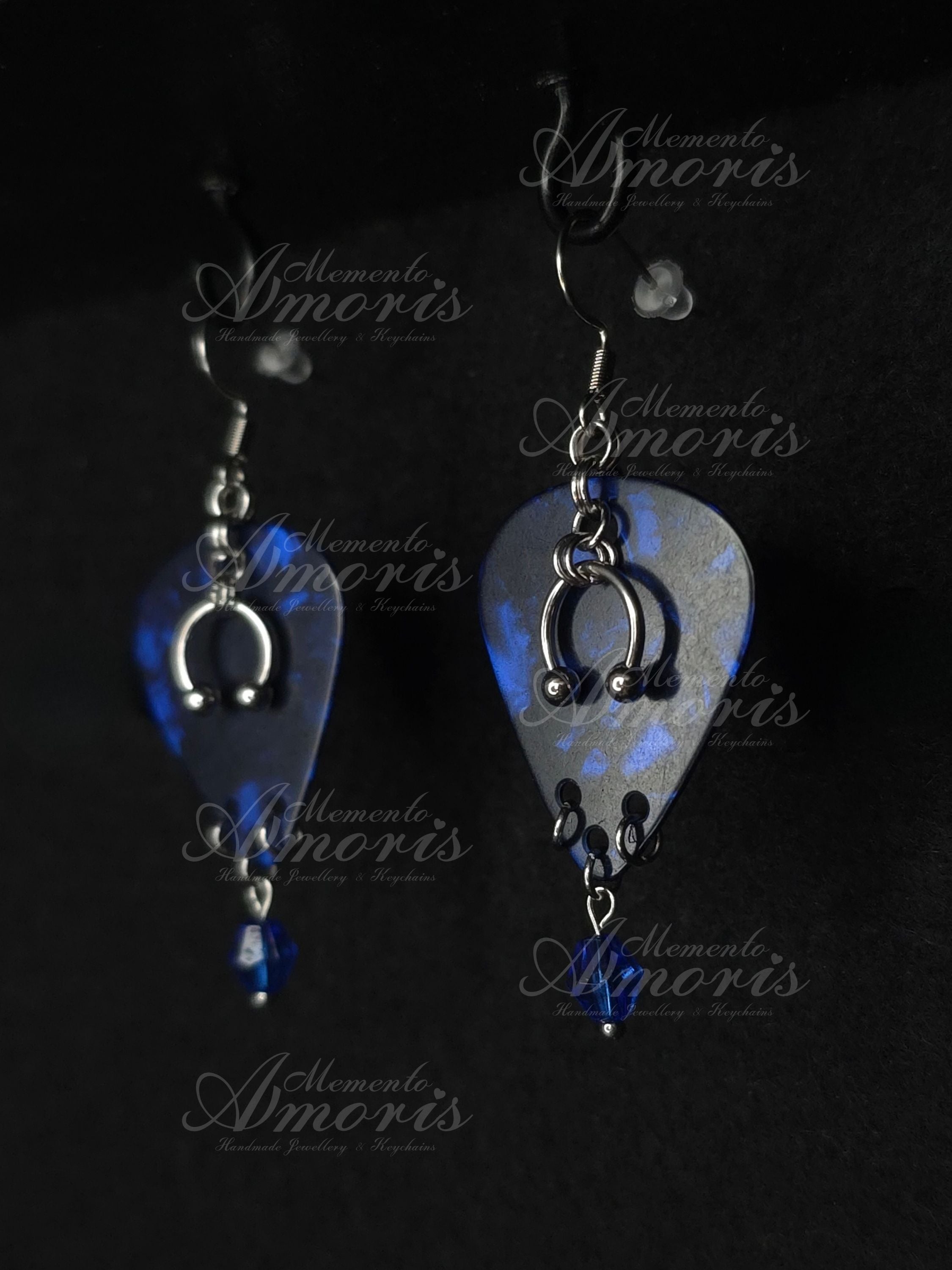 Plectrum Earrings 'Enchanted' in dark blue, silver
