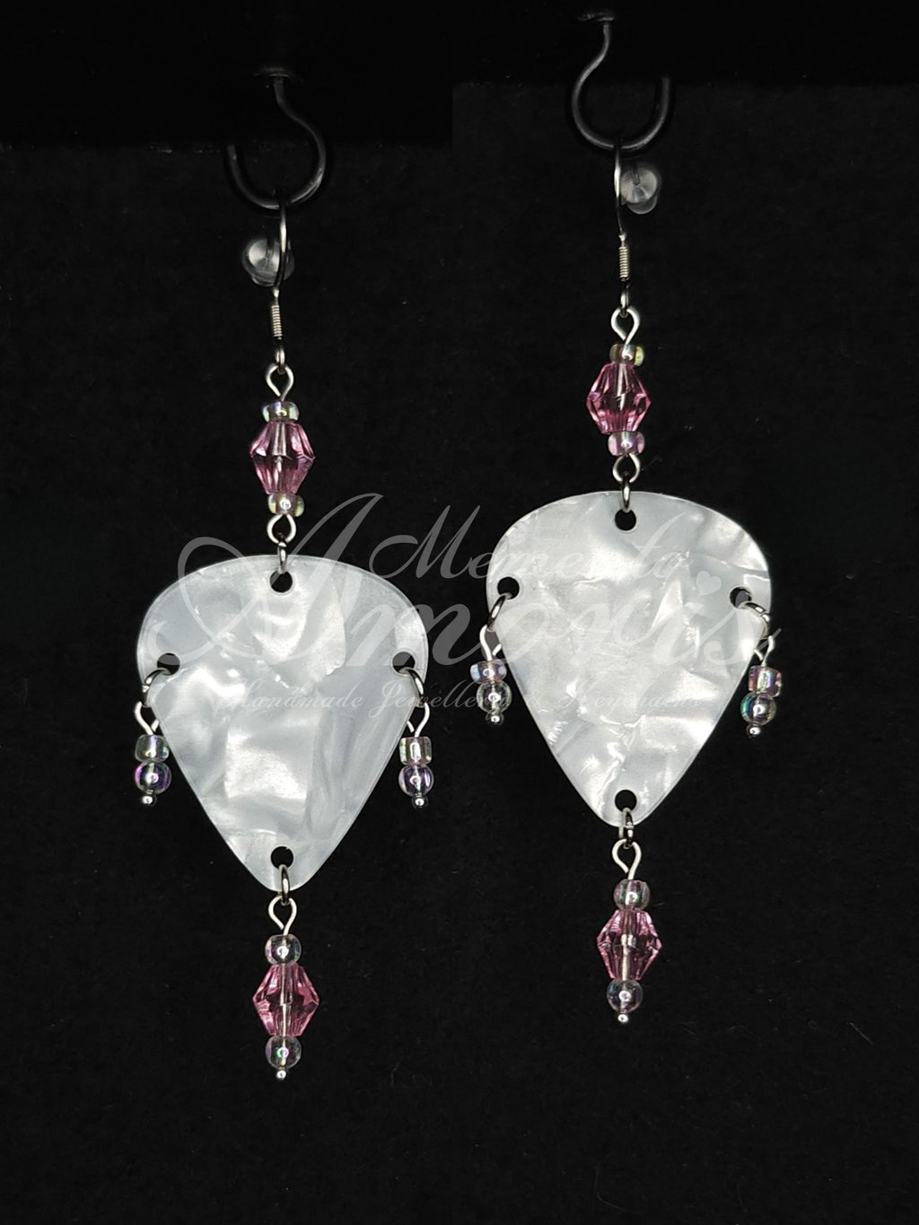 Plectrum Earrings 'Coquette' in white, silver